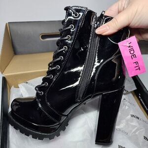 Fashion Nova Black Patent Heeled Boots